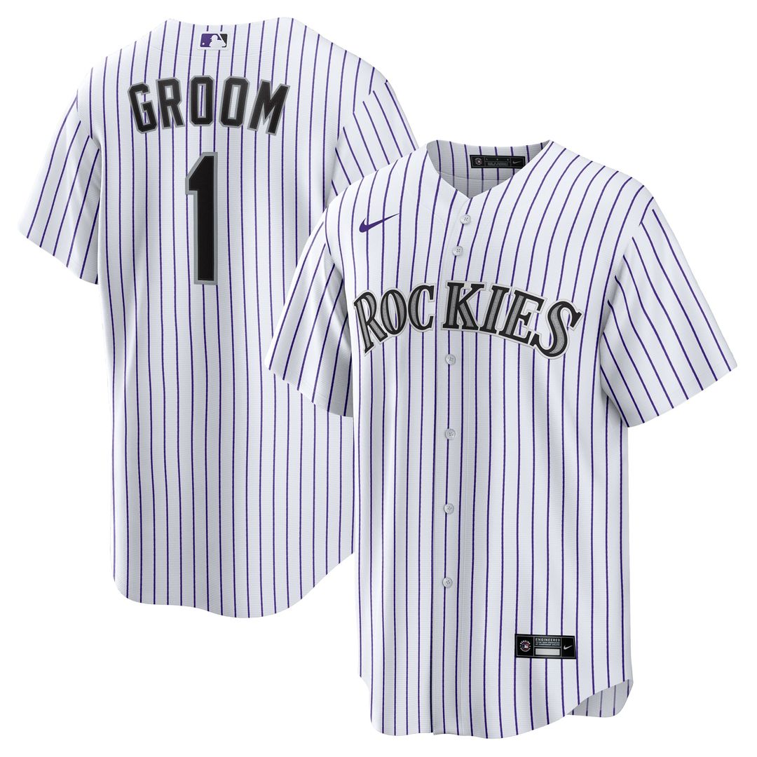Colorado Rockies Nike White #1 Groom Home Replica Jersey product image 1, provided for visual reference and product detail