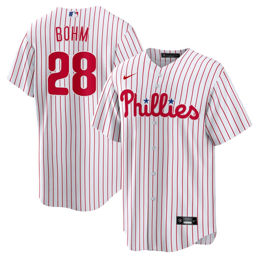 Philadelphia Phillies Alec Bohm Nike White Replica Player Jersey product image 1, provided for visual reference and product