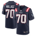 New England Patriots Caedan Wallace Nike Navy Game Jersey product image 1, provided for visual reference and product detail