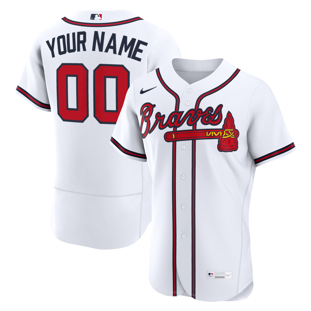 Atlanta Braves Nike White Home Authentic Custom Jersey product image 1, provided for visual reference and product detail