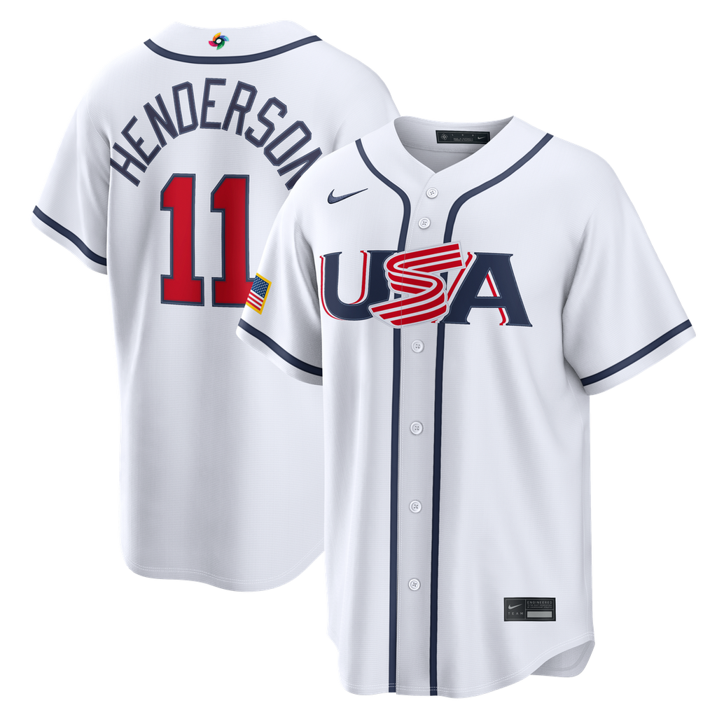 USA Baseball Gunnar Henderson Nike White 2026 World Baseball Classic Home Stadium Jersey product image 1, provided for
