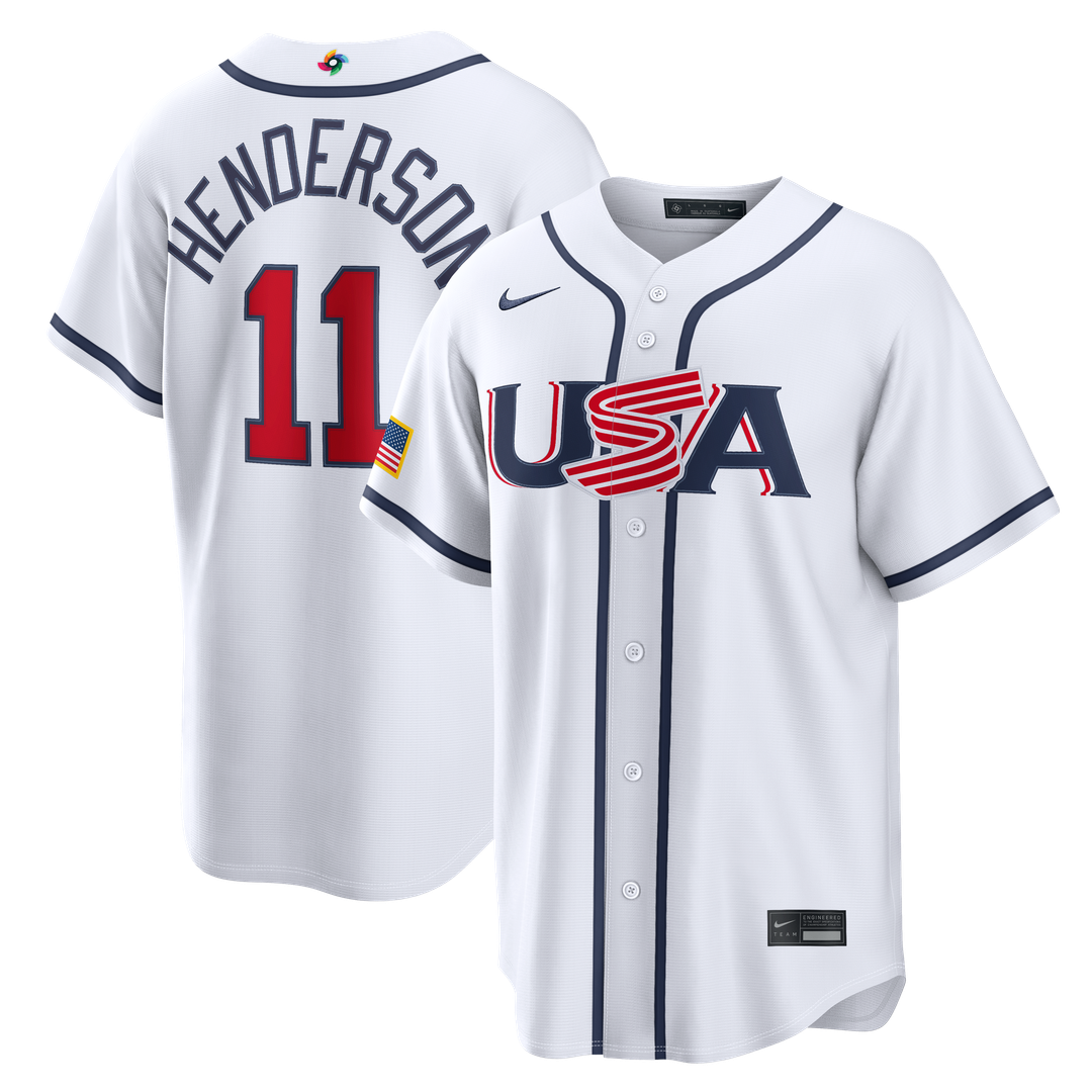 USA Baseball Gunnar Henderson Nike White 2026 World Baseball Classic Home Stadium Jersey product image 1, provided for