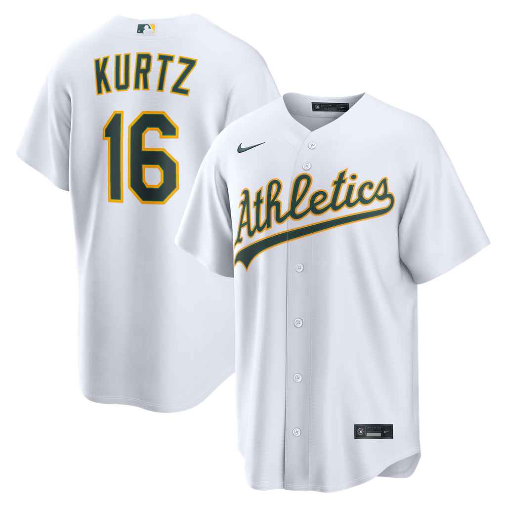 Athletics Nick Kurtz Nike White Home Replica Jersey product image 1, provided for visual reference and product detail review