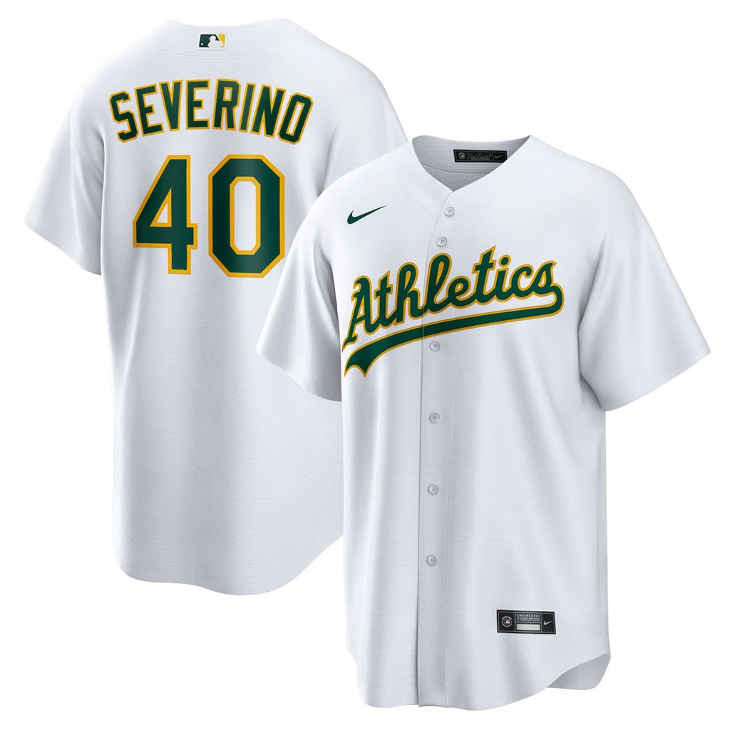 Athletics Luis Severino Nike White Home Replica Jersey product image 1, provided for visual reference and product detail