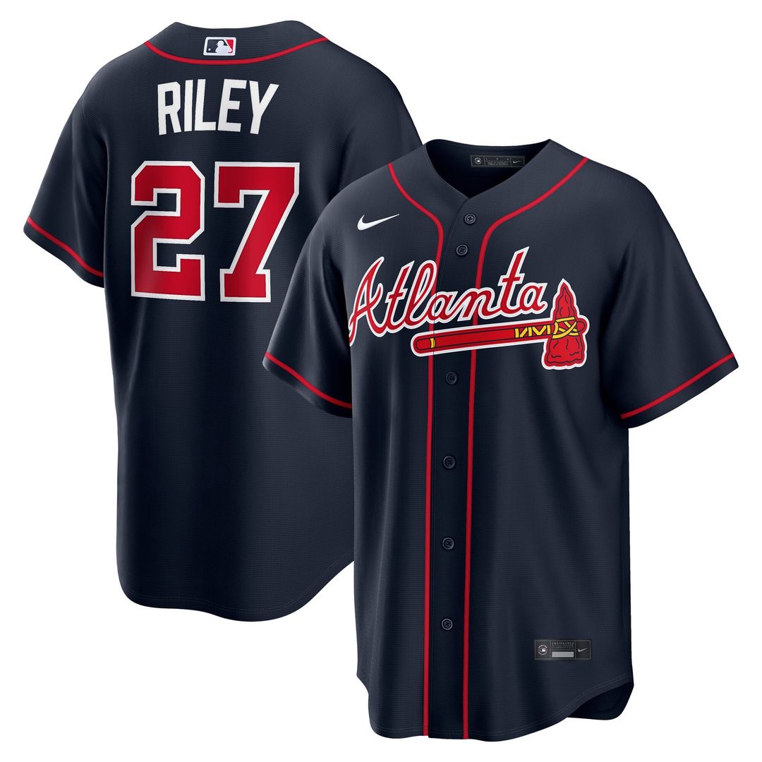 Atlanta Braves Austin Riley Nike Navy Alternate Replica Jersey product image 1, provided for visual reference and product