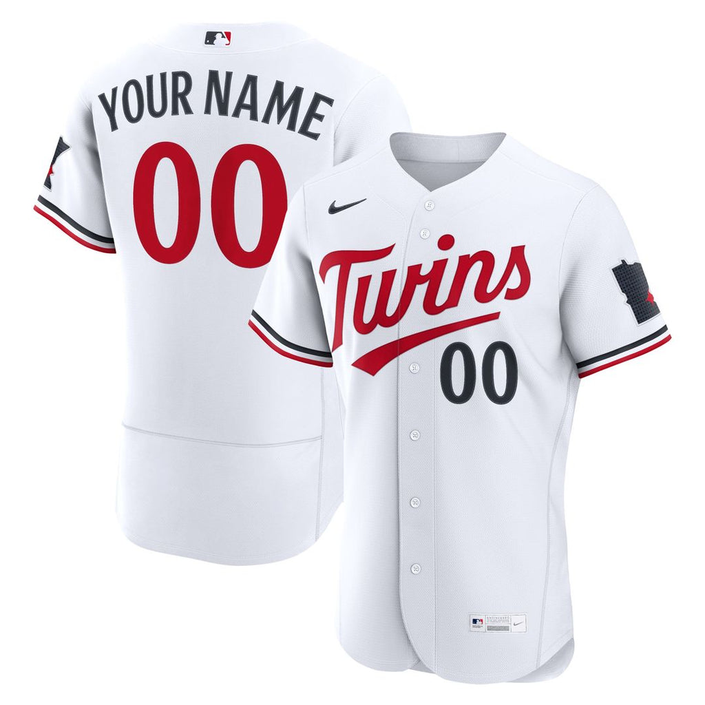 Minnesota Twins Nike White Home Authentic Custom Jersey product image 1, provided for visual reference and product detail