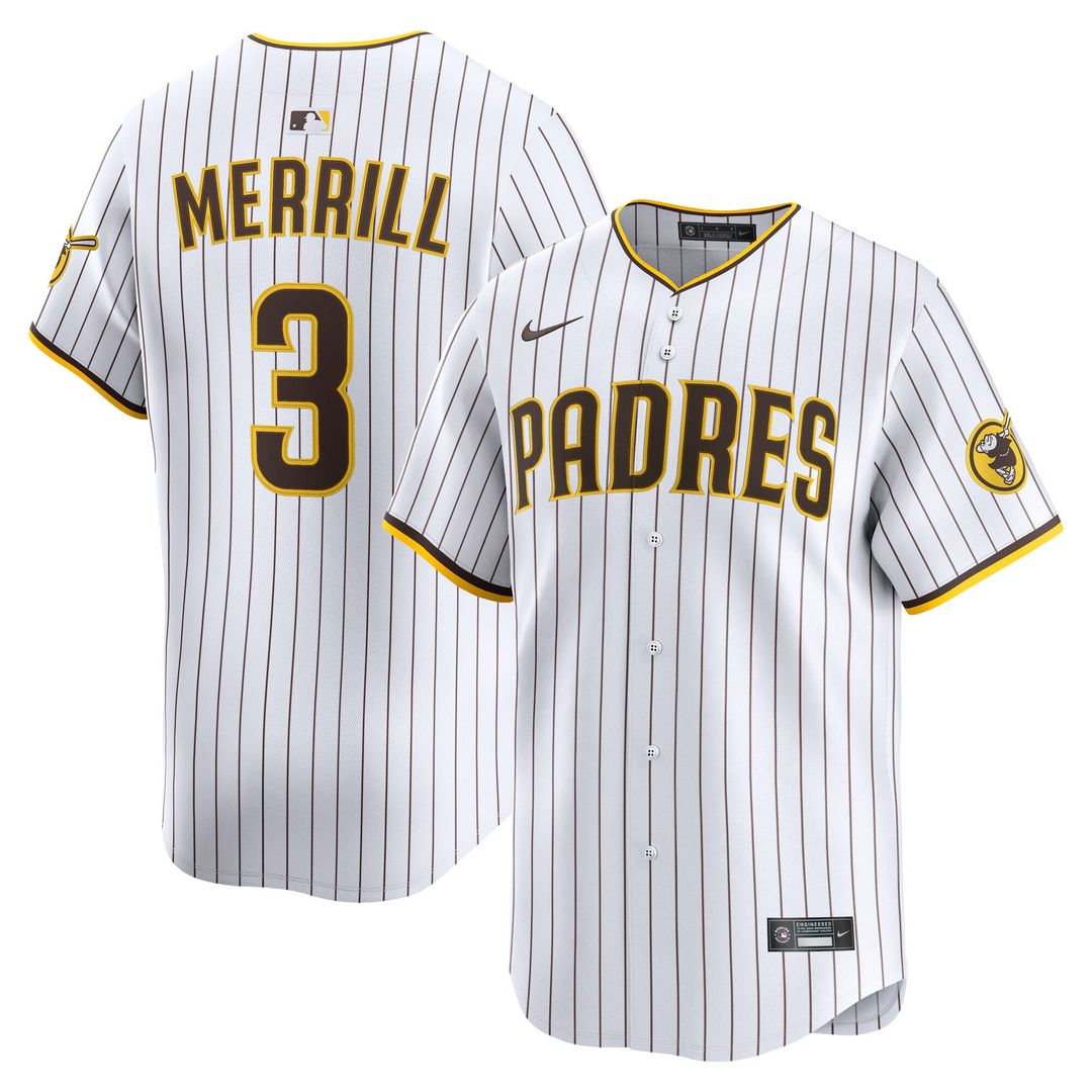 San Diego Padres Jackson Merrill Nike Brown Road Limited Player Jersey product image 7, provided for visual reference and