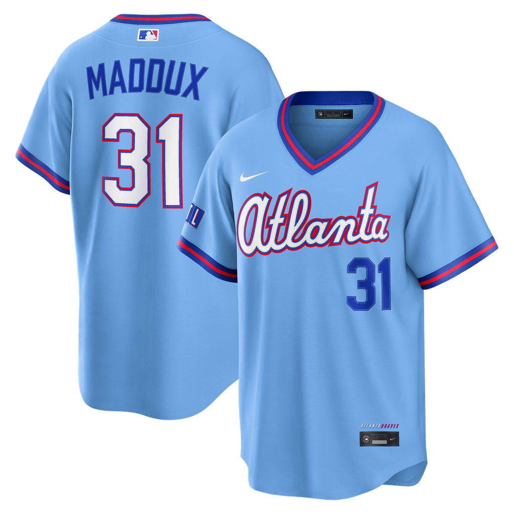 Atlanta Braves Greg Maddux Nike Powder Blue 2026 City Connect Stadium Jersey product image 1, provided for visual reference
