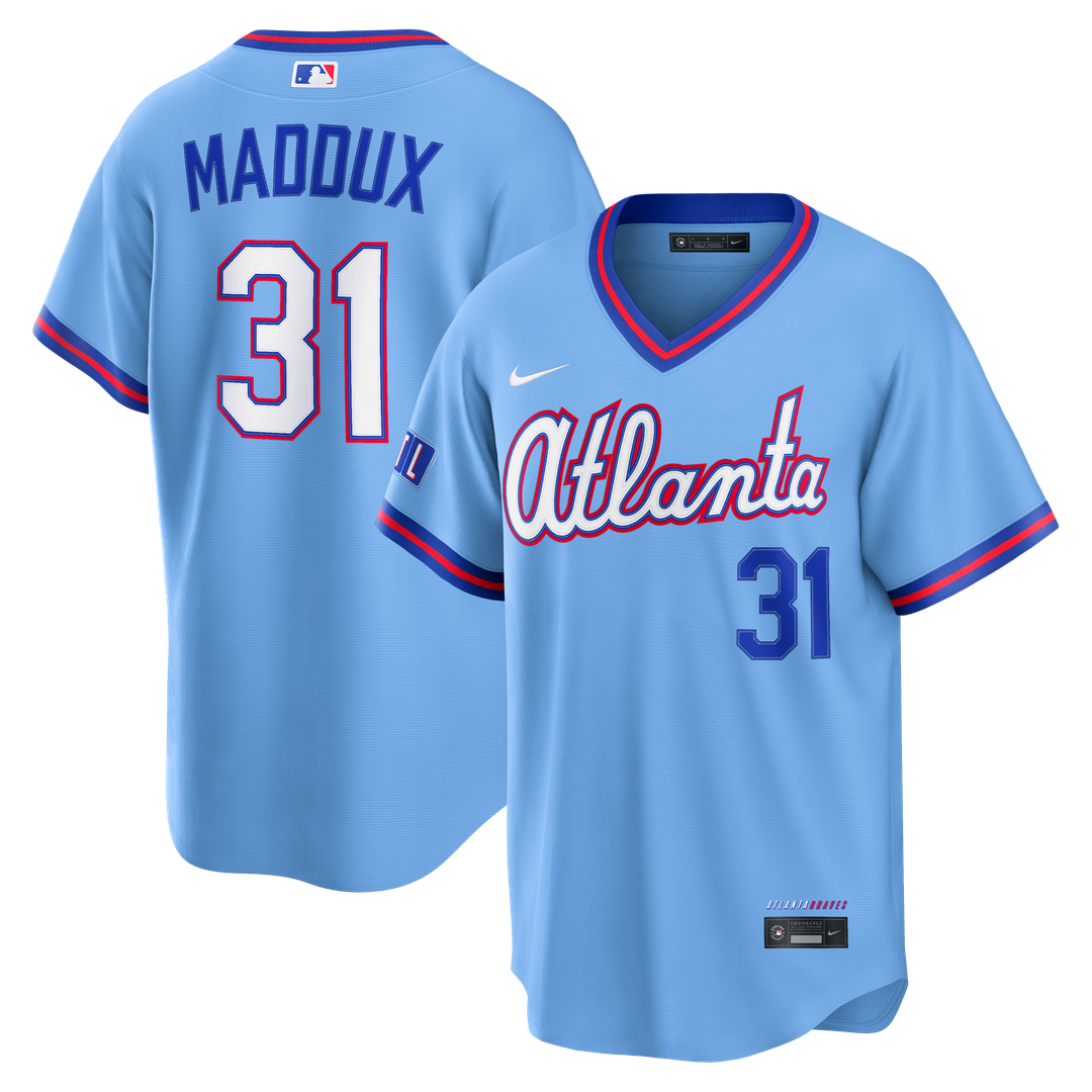 Atlanta Braves Greg Maddux Nike Powder Blue 2026 City Connect Stadium Jersey product image 1, provided for visual reference
