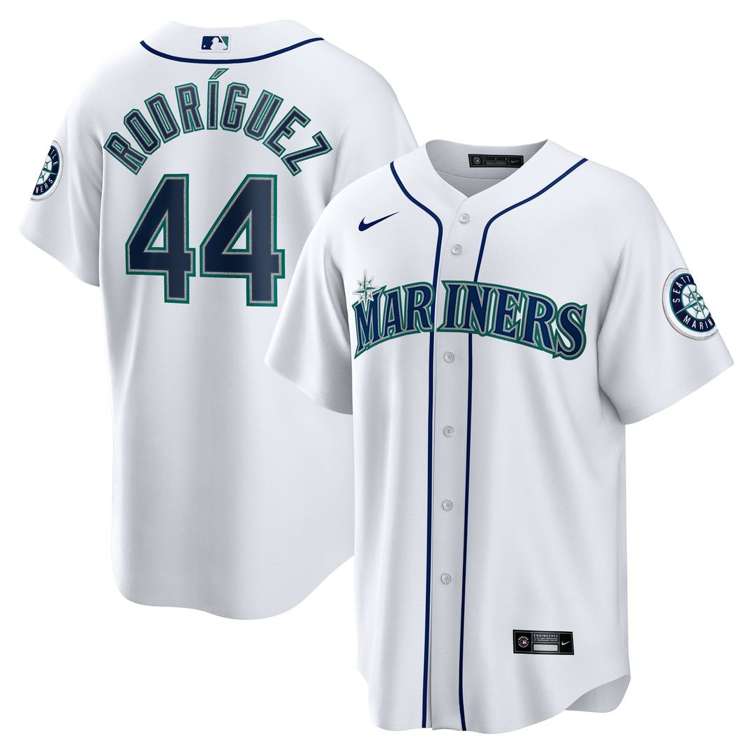 Seattle Mariners Julio Rodríguez Nike White Home Replica Jersey product image 1, provided for visual reference and product