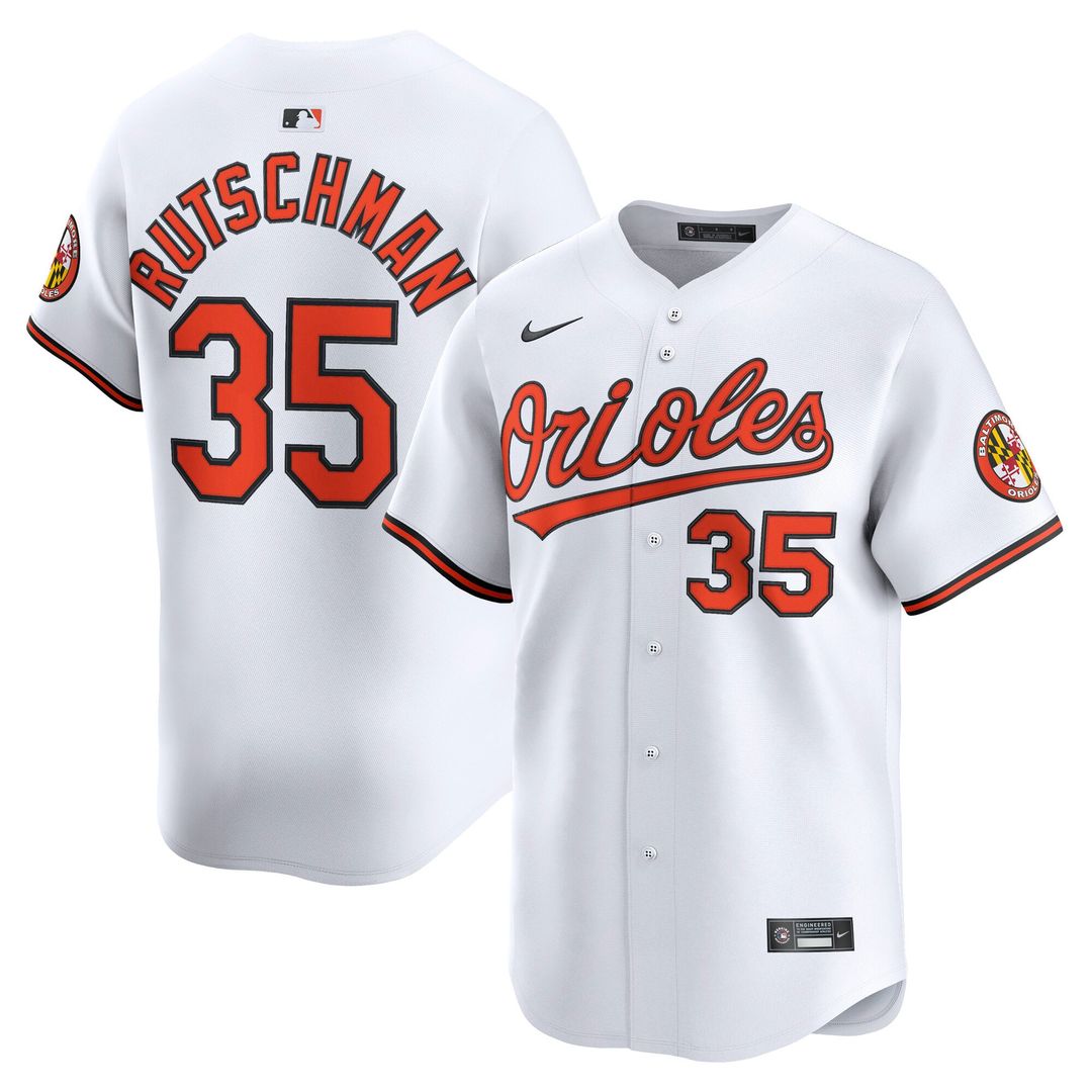Baltimore Orioles Adley Rutschman Nike White Home Limited Player Jersey product image 1, provided for visual reference and