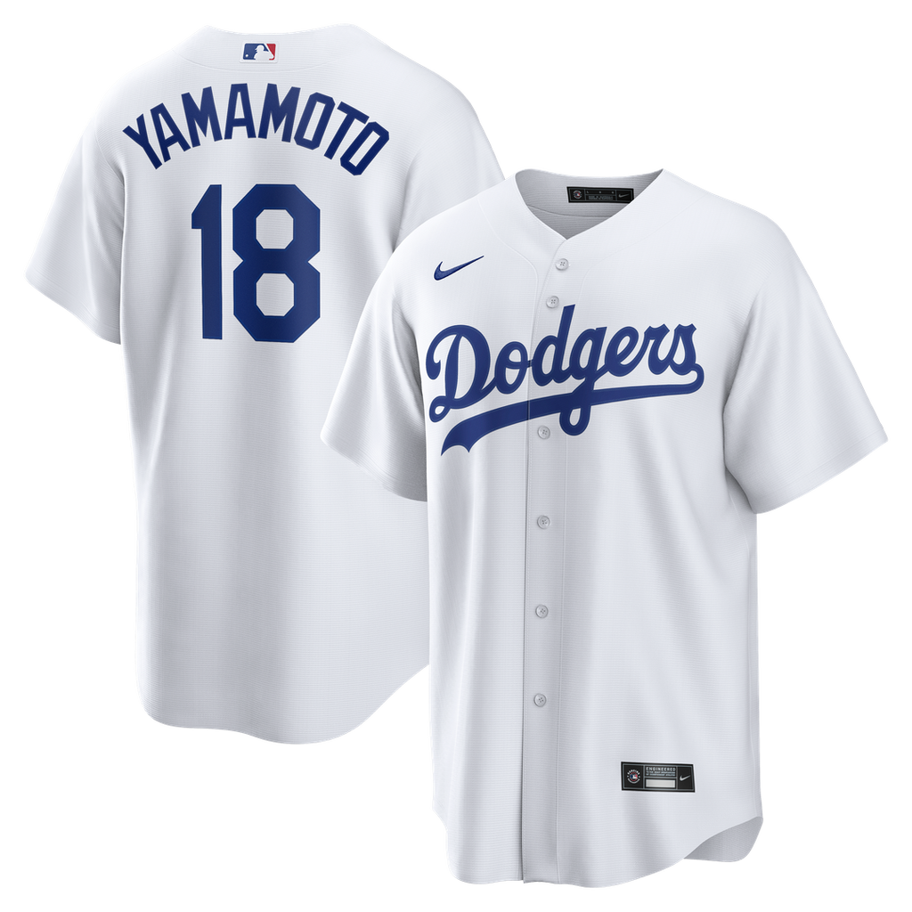 Los Angeles Dodgers Yoshinobu Yamamoto Nike White Home Replica Jersey product image 1, provided for visual reference and