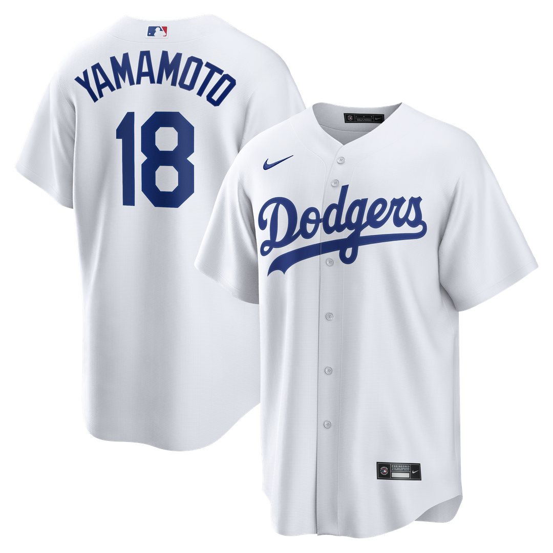 Los Angeles Dodgers Yoshinobu Yamamoto Nike White Home Replica Jersey product image 1, provided for visual reference and