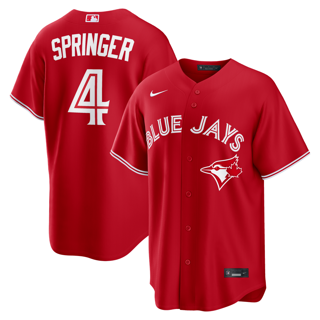 Toronto Blue Jays George Springer Nike Red Canada Day Replica Jersey product image 1, provided for visual reference and