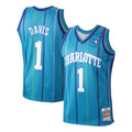 Charlotte Hornets Baron Davis 1999-00 Mitchell & Ness Teal Basketball Jersey product image 1, provided for visual reference