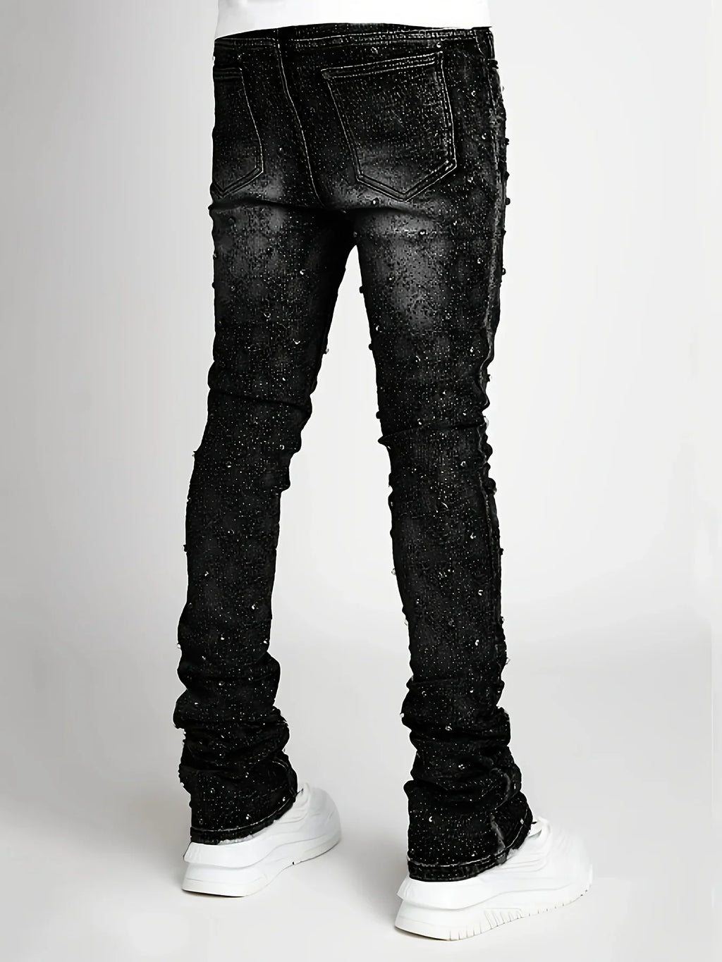 denim fashion personality straight leg Men pants European and American fashion Instagram hot item elastic pearl denim la for