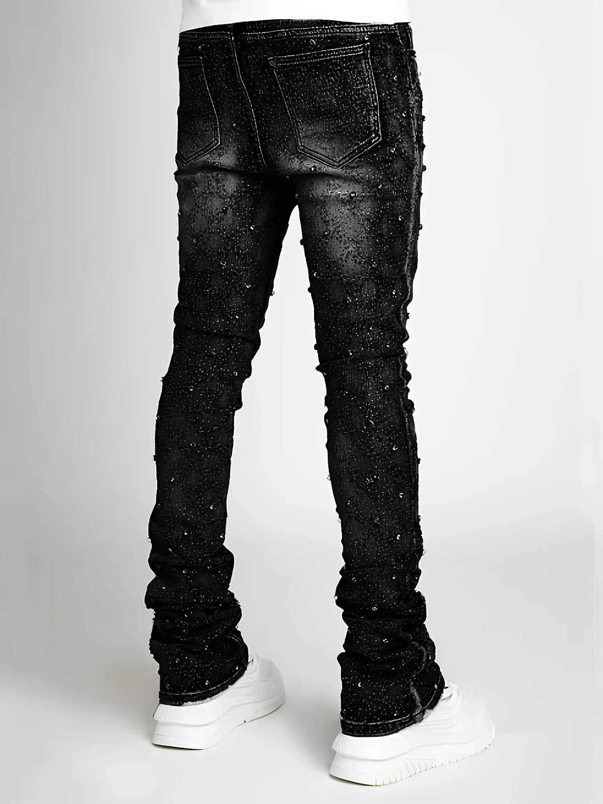 denim fashion personality straight leg Men pants European and American fashion Instagram hot item elastic pearl denim la for