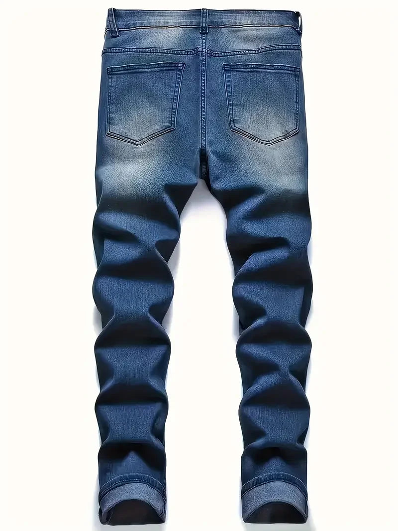 Distressed Fashion Jeans - Street Style, Comfortable Stretch Denim with Ripped Detail, Versatile for All Seasons, Everyday