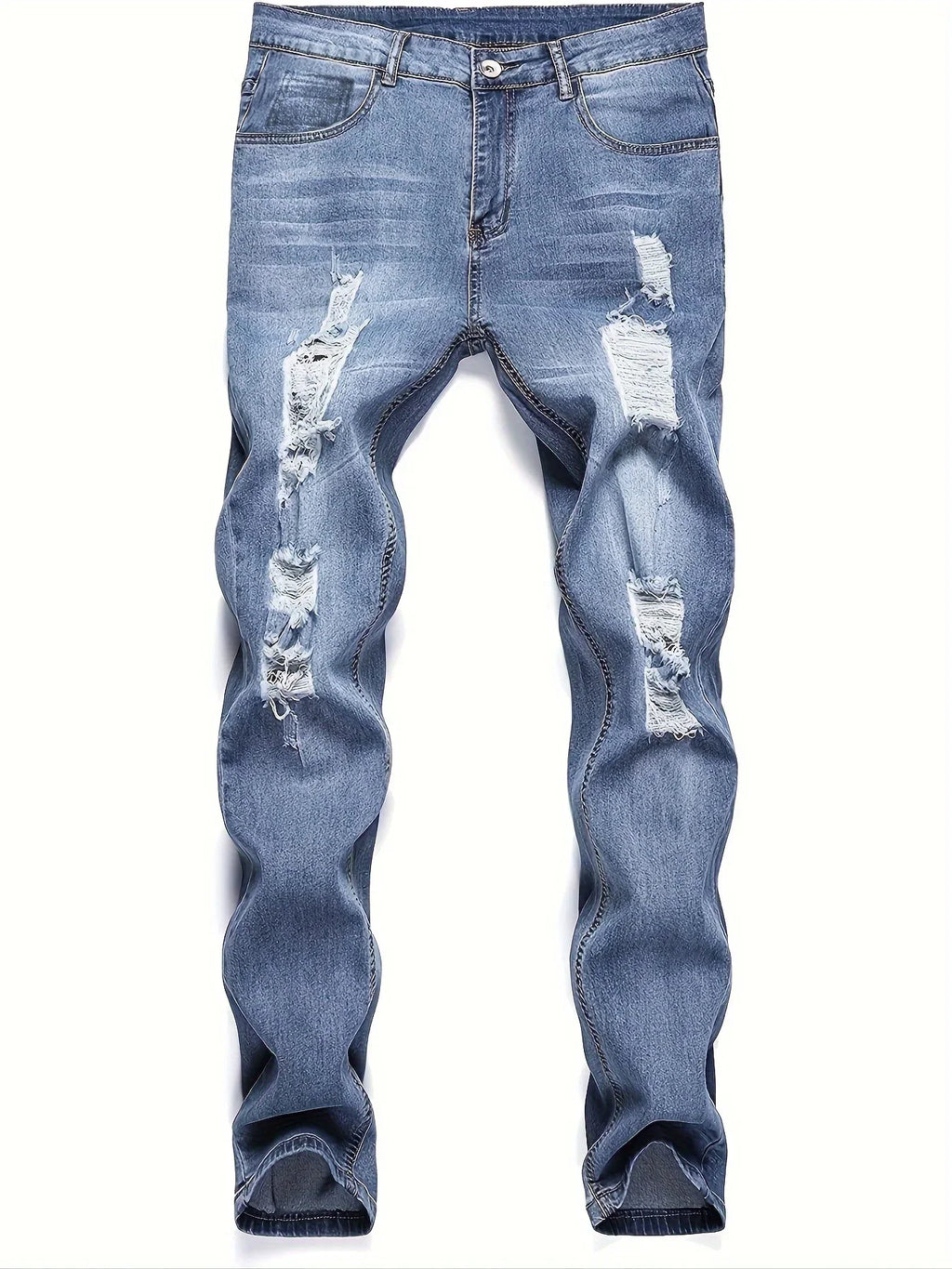 Slim Fit Ripped Straight-Leg Jeans, Slim Stretch Jeans, Versatile Street-Style Jeans for Men product image 1, provided for