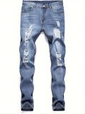 Slim Fit Ripped Straight-Leg Jeans, Slim Stretch Jeans, Versatile Street-Style Jeans for Men product image 1, provided for