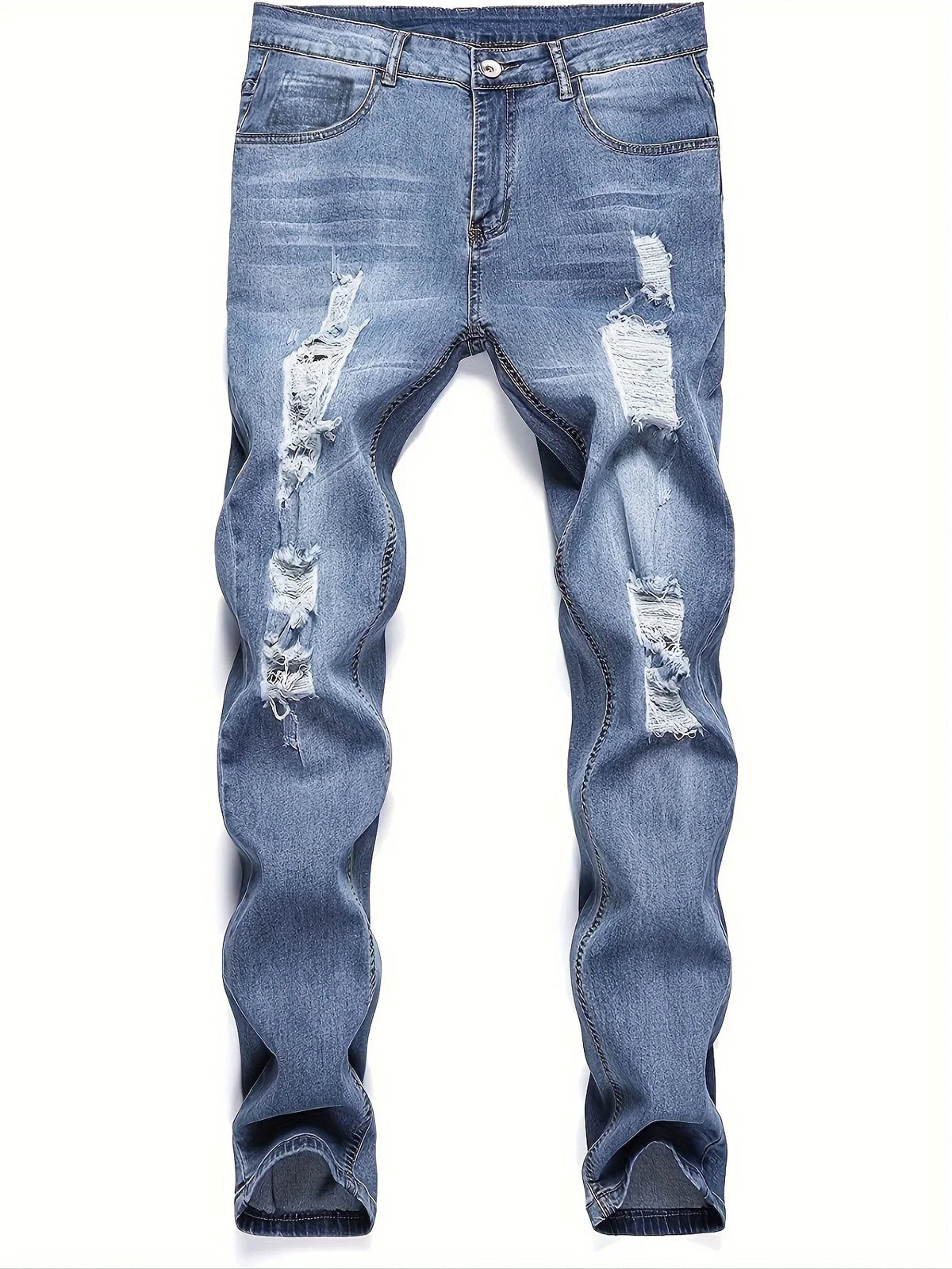 Slim Fit Ripped Straight-Leg Jeans, Slim Stretch Jeans, Versatile Street-Style Jeans for Men product image 1, provided for