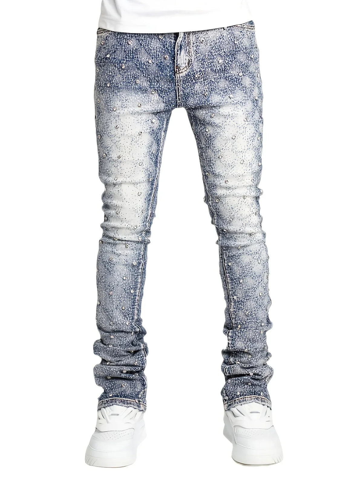 denim fashion personality straight leg Men pants European and American fashion Instagram hot item elastic pearl denim la for