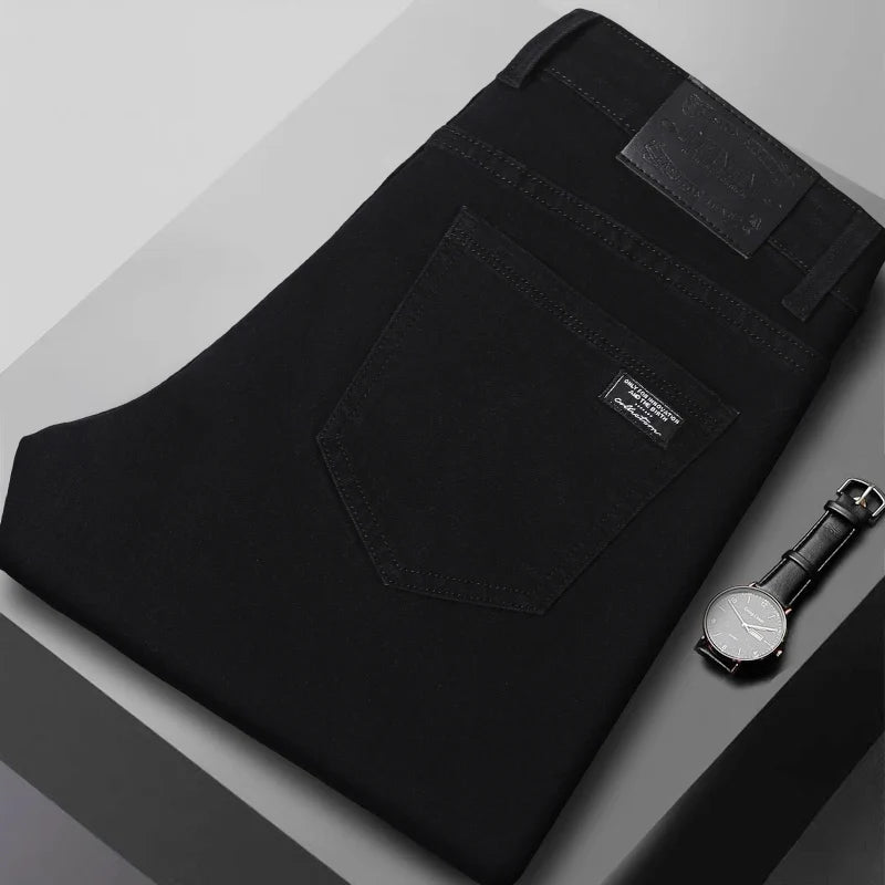 Slim Jeans Korean Fashion Elastic Straight Casual Denim Pants Comfortable Work Male Spring Autumn Trousers Black Gray for