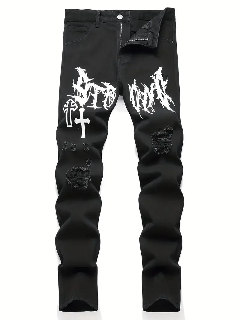street paint printed jeans and jeans for Men product image 3, provided for visual reference and product detail review