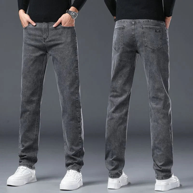 Slim Jeans Korean Fashion Elastic Straight Casual Denim Pants Comfortable Work Male Spring Autumn Trousers Black Gray for