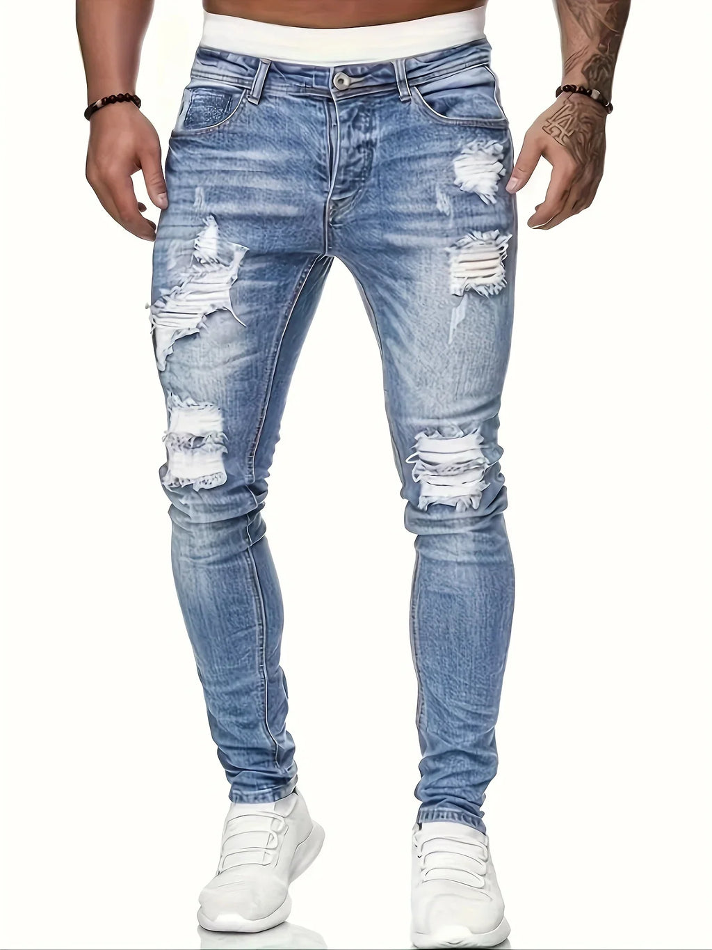 Slim Fit Ripped Straight-Leg Jeans, Slim Stretch Jeans, Versatile Street-Style Jeans for Men product image 4, provided for