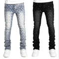 denim fashion personality straight leg Men pants European and American fashion Instagram hot item elastic pearl denim la for