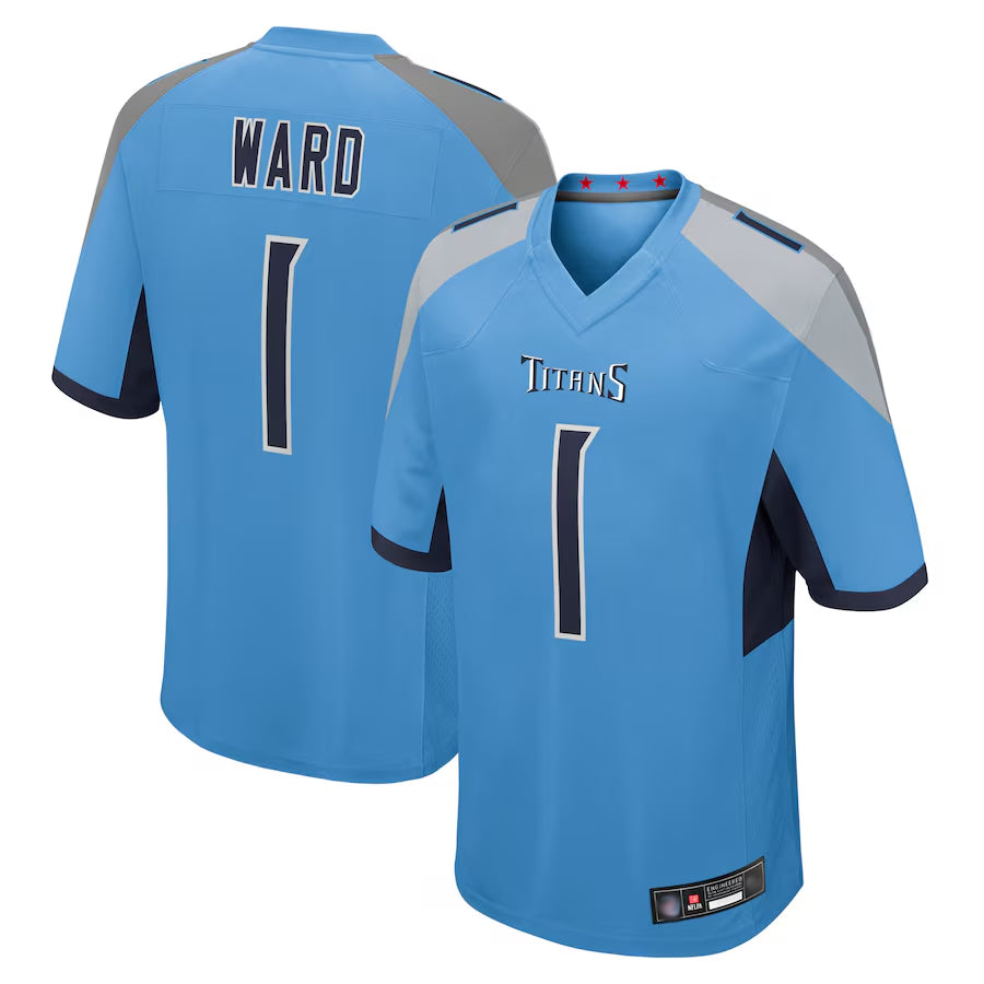 T.Titans #1 Cameron Ward Player Light Blue Game Football product image 1