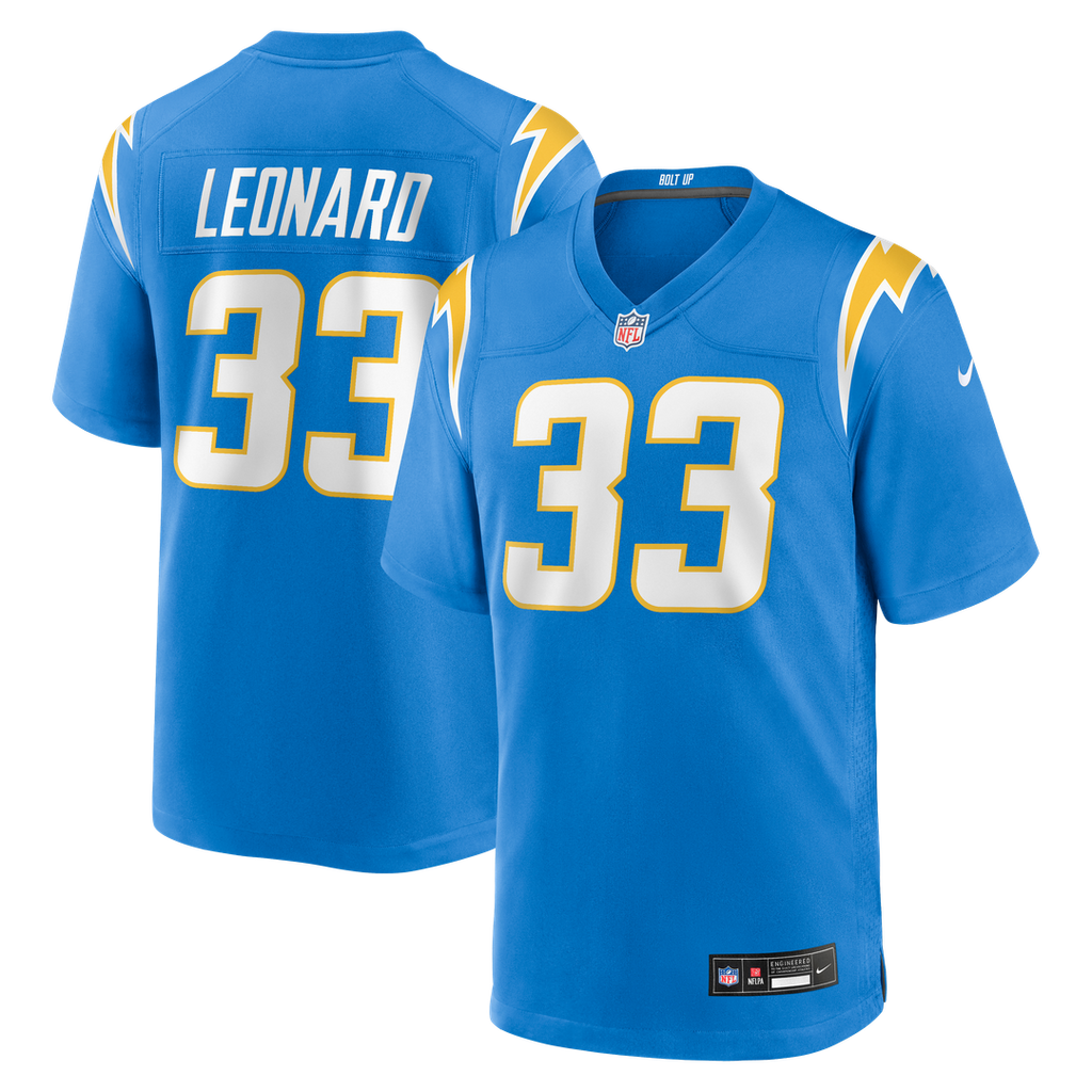 Los Angeles Chargers Deane Leonard Nike Powder Blue Game Player Jersey product image 1, provided for visual reference and
