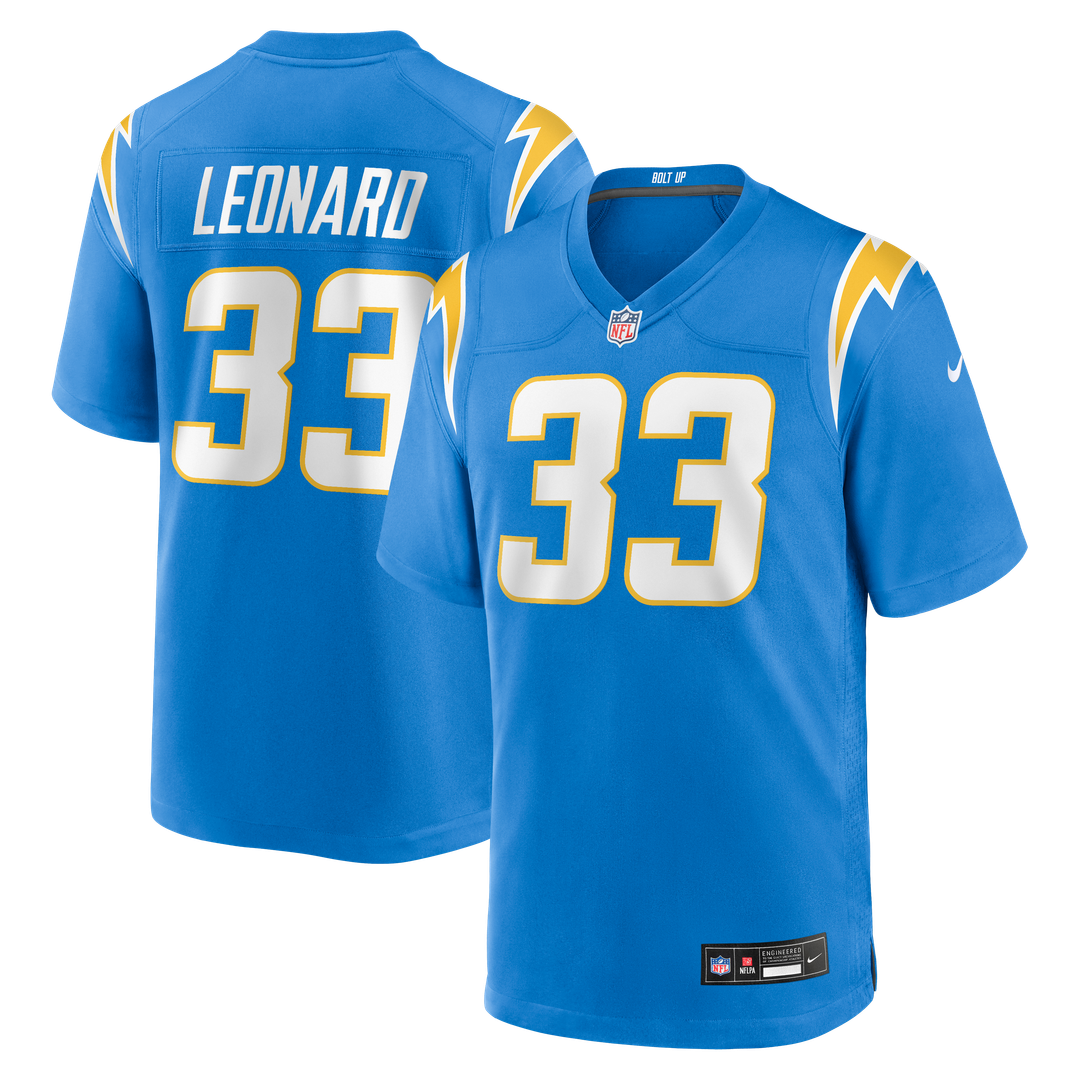 Los Angeles Chargers Deane Leonard Nike Powder Blue Game Player Jersey product image 1, provided for visual reference and