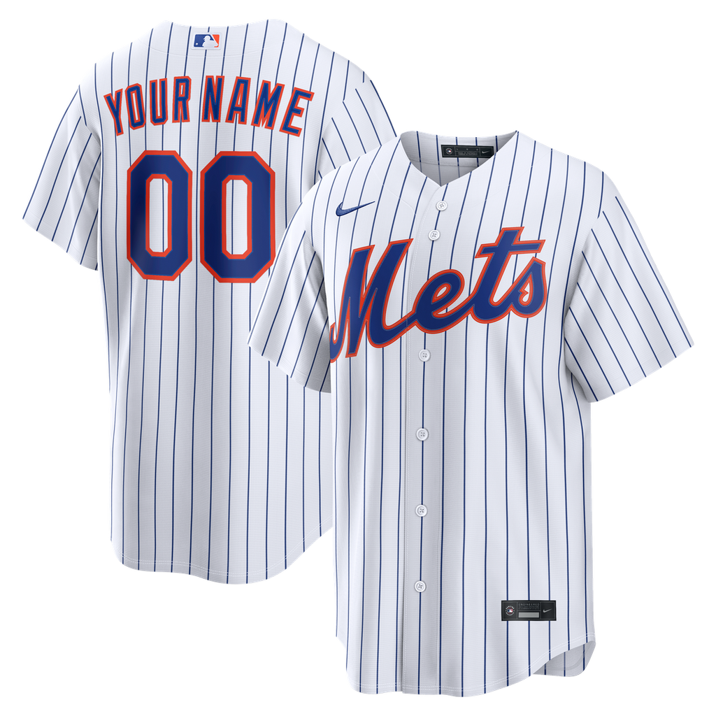 New York Mets Nike White Home Replica Custom Jersey product image 1, provided for visual reference and product detail review
