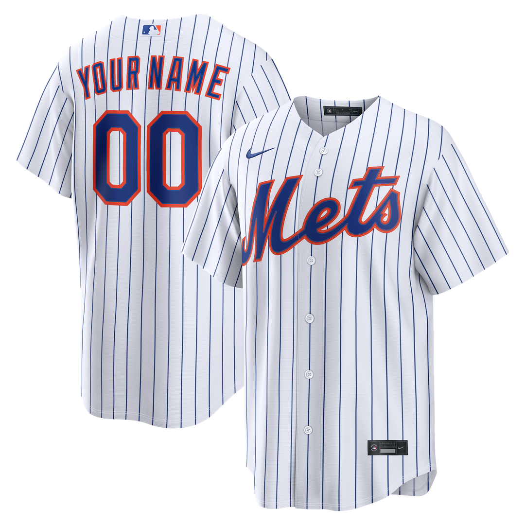 New York Mets Nike White Home Replica Custom Jersey product image 1, provided for visual reference and product detail review