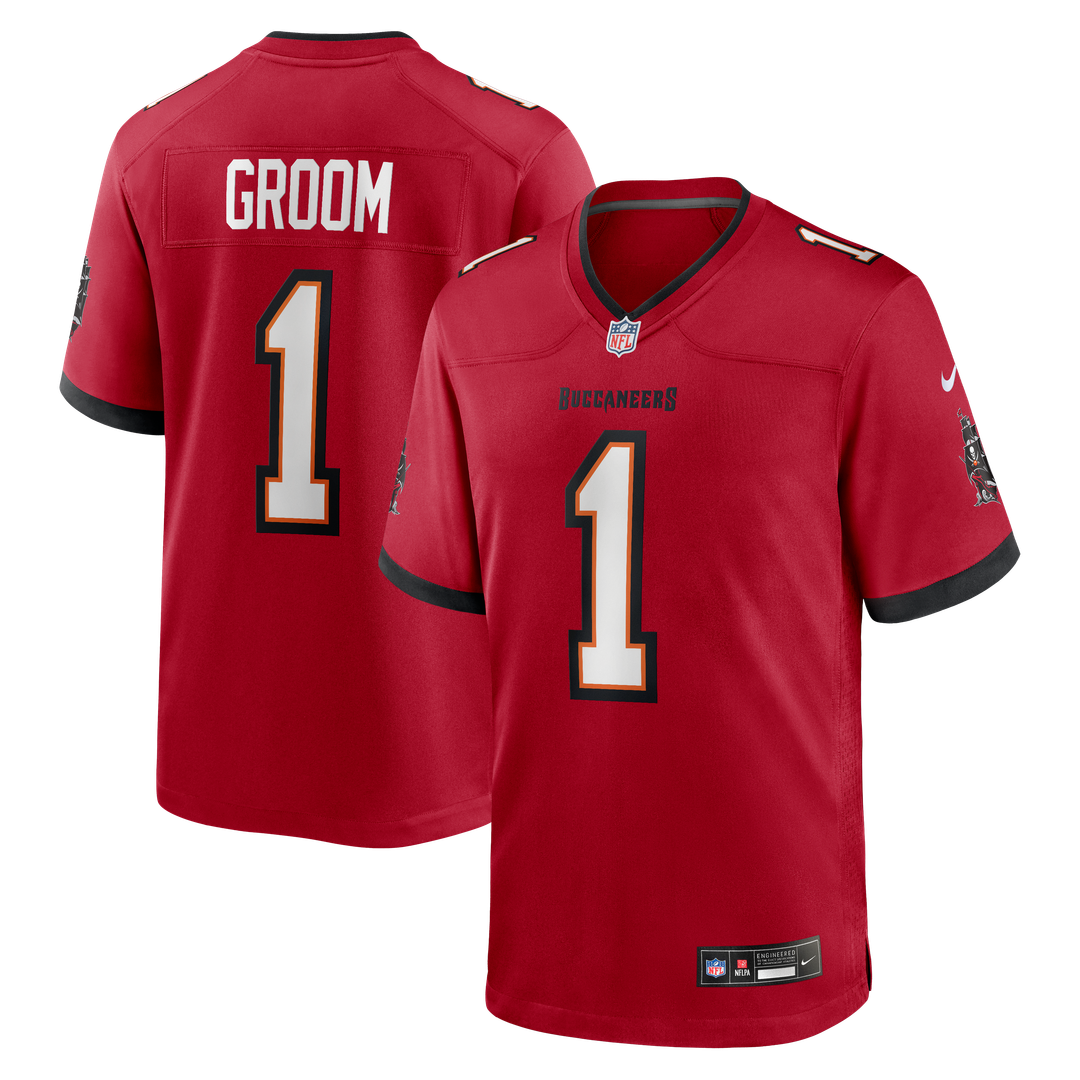 Tampa Bay Buccaneers Number 1 Groom Nike Red Game Jersey product image 1, provided for visual reference and product detail