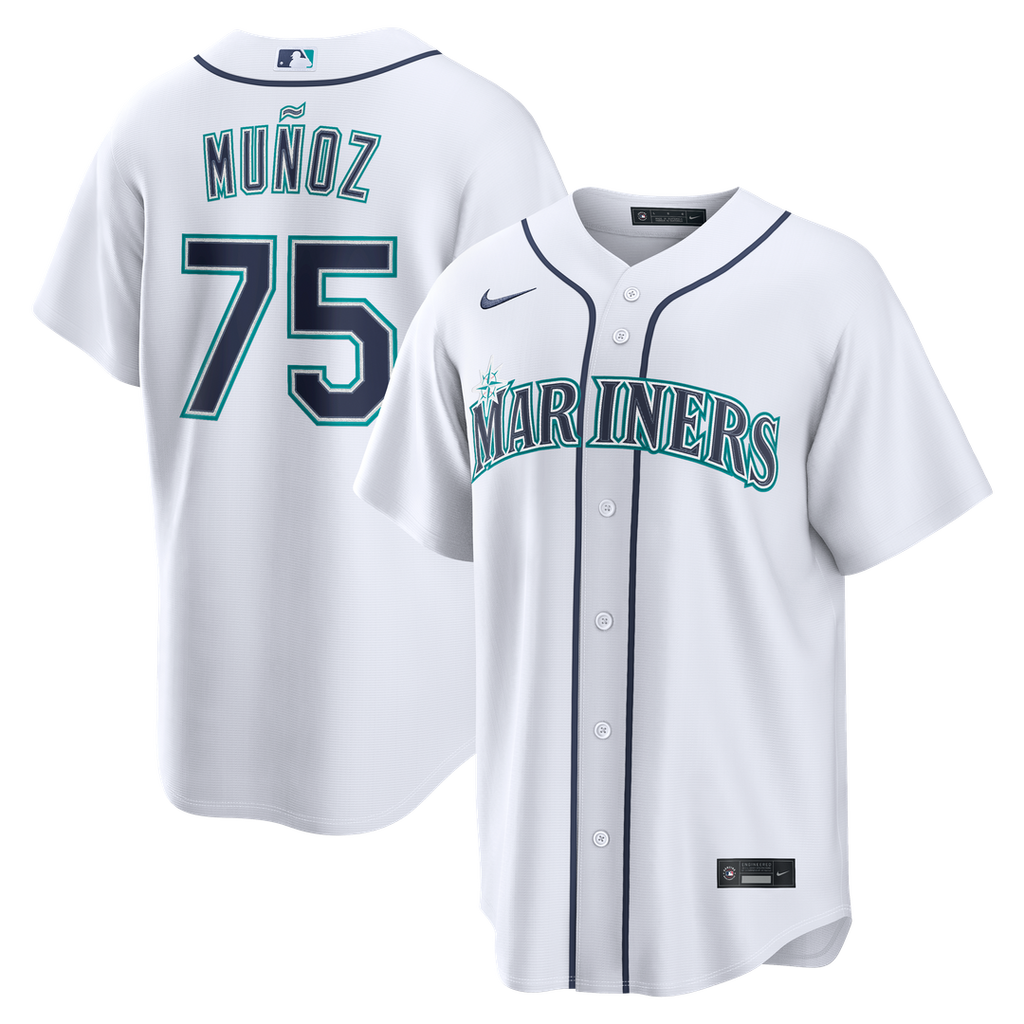 Seattle Mariners Andrés Muñoz Nike White Home Replica Jersey product image 1, provided for visual reference and product