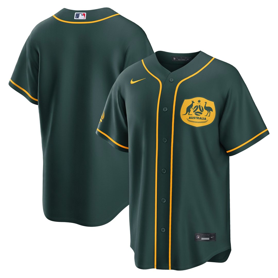 Australia National Team x MLB Nike Green Stadium Replica Jersey product image 1, provided for visual reference and product