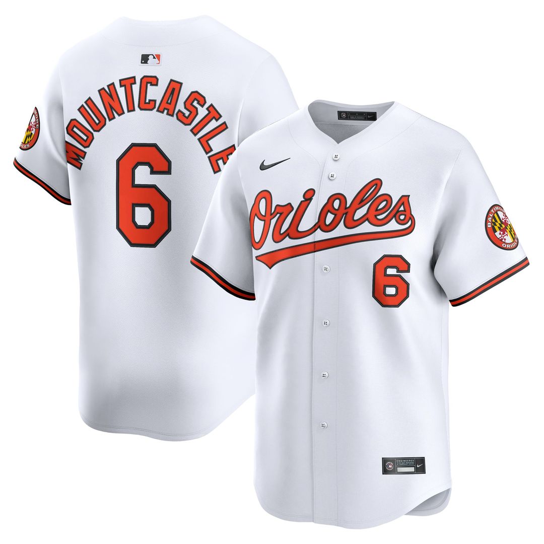 Baltimore Orioles Ryan Mountcastle Nike White Home Limited Player Jersey product image 1, provided for visual reference and