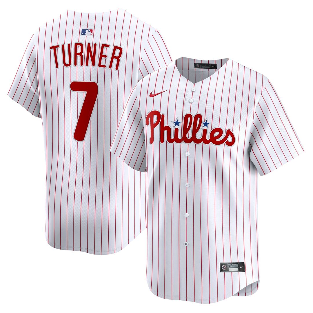 Philadelphia Phillies Trea Turner Nike White Home Limited Player Jersey product image 1, provided for visual reference and