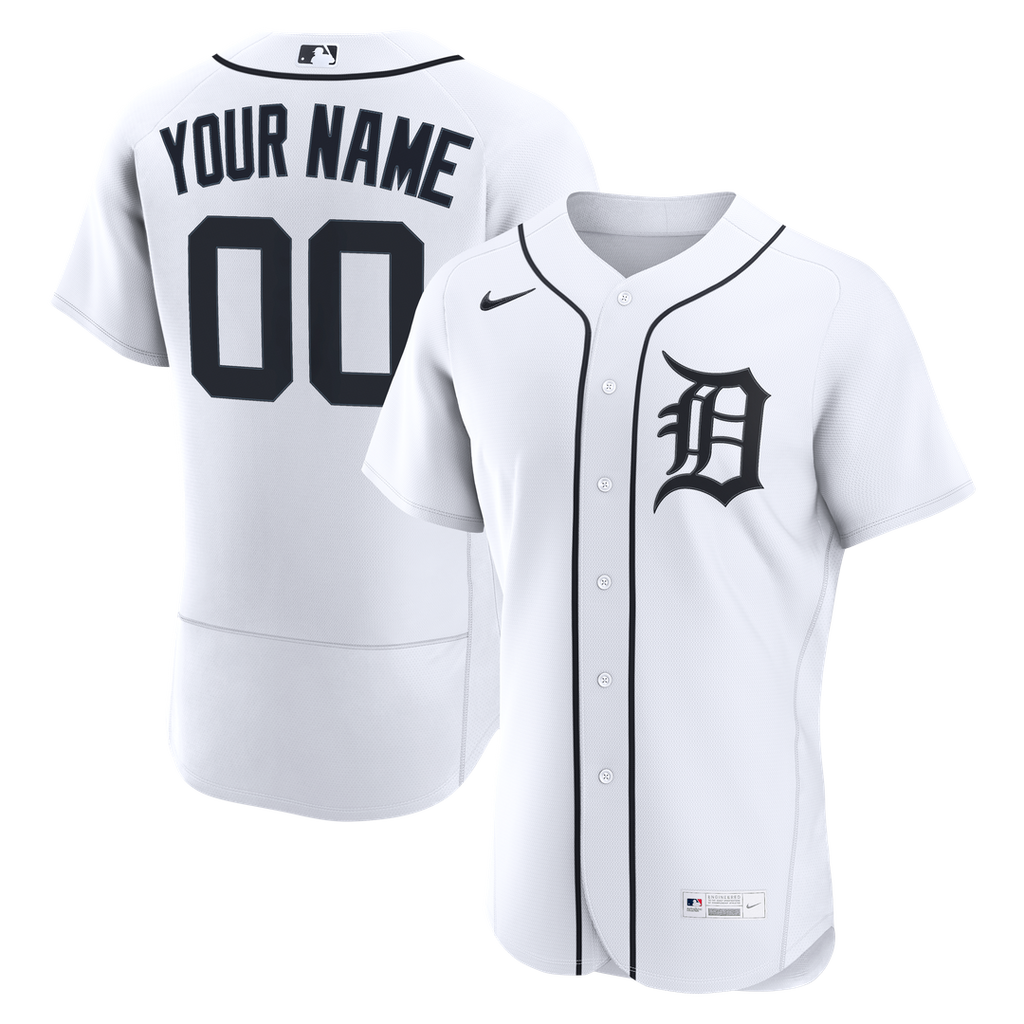 Detroit Tigers Nike White Home Authentic Custom Jersey product image 1, provided for visual reference and product detail
