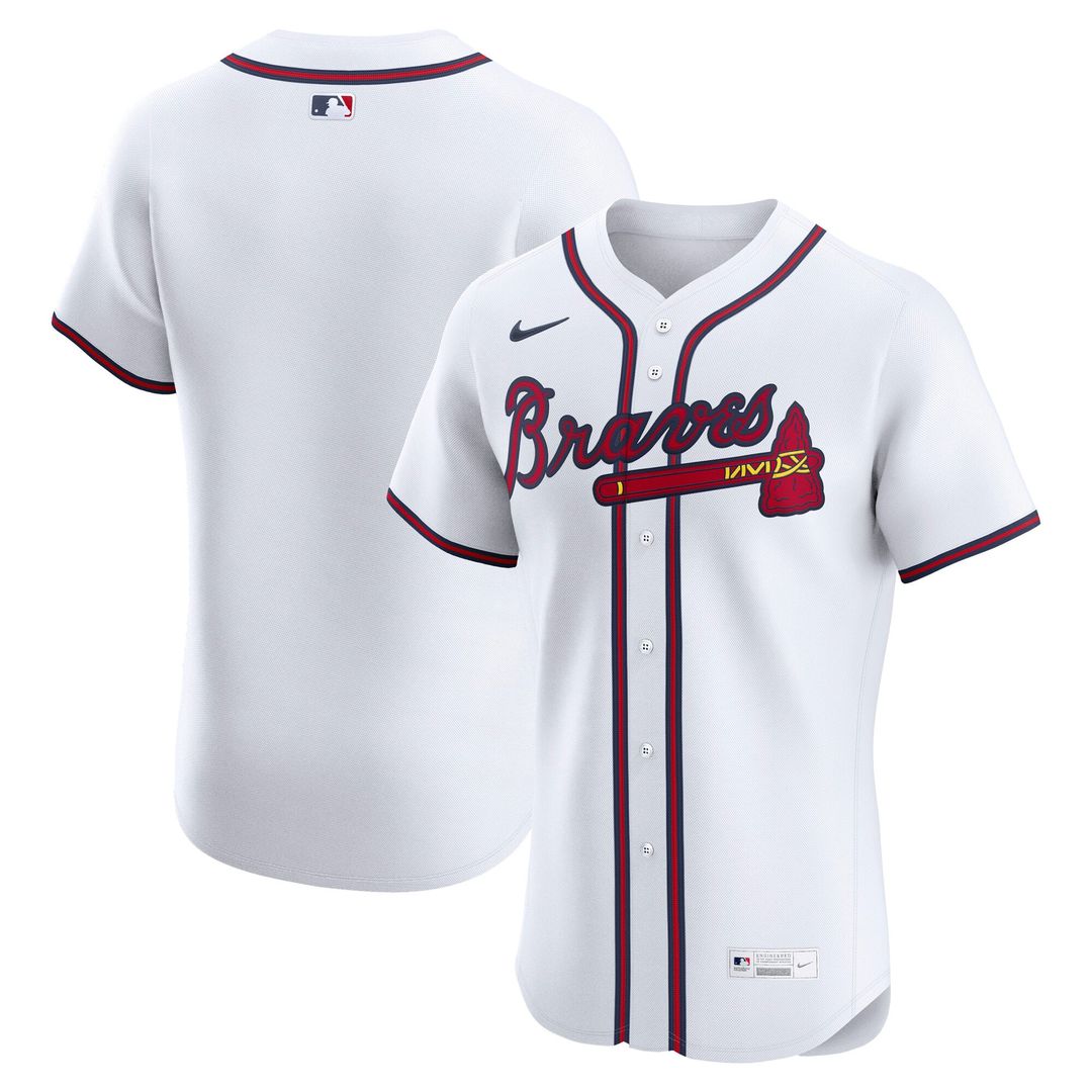 Atlanta Braves Nike White Home Elite Jersey product image 1, provided for visual reference and product detail review
