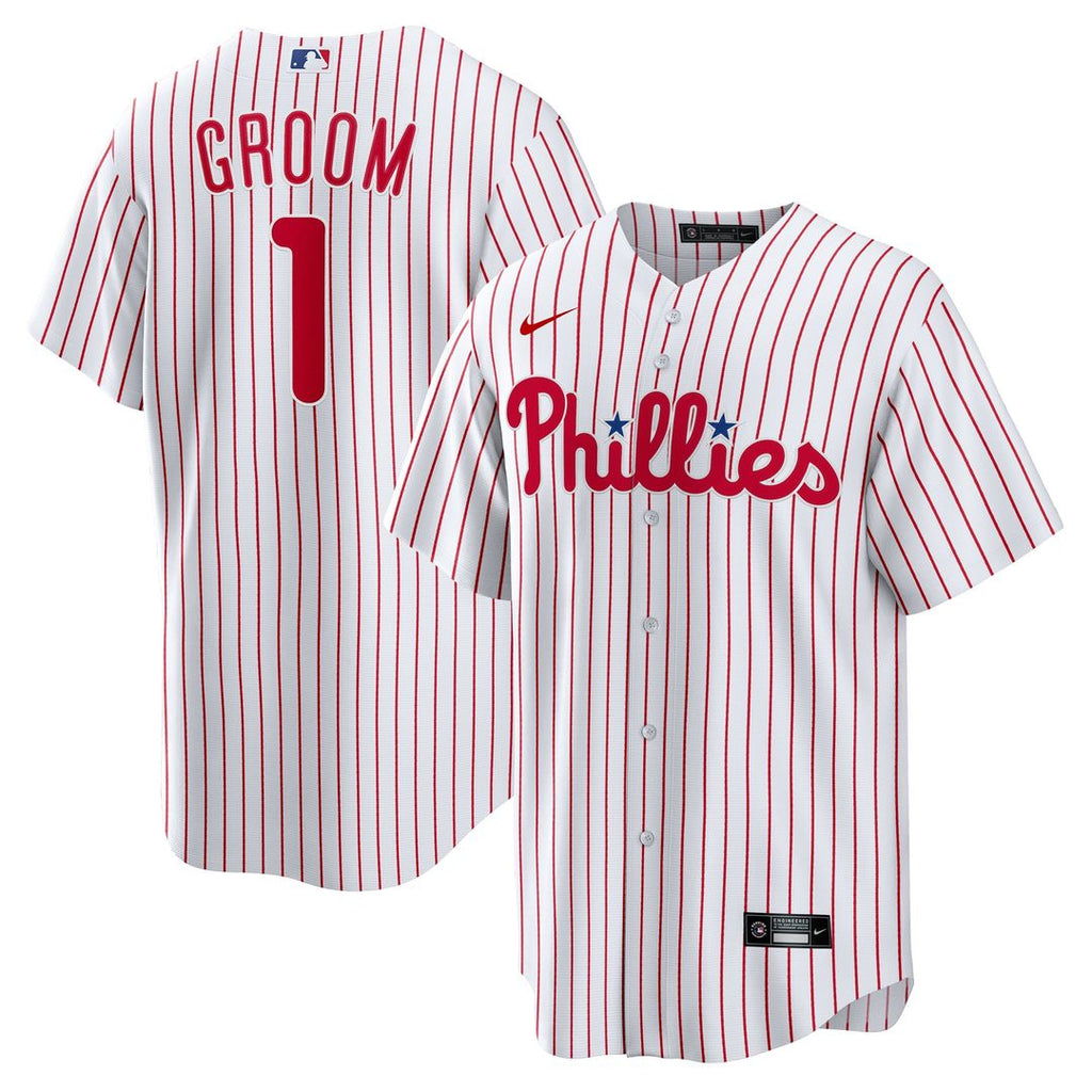 Philadelphia Phillies Nike White #1 Groom Home Replica Jersey product image 1, provided for visual reference and product