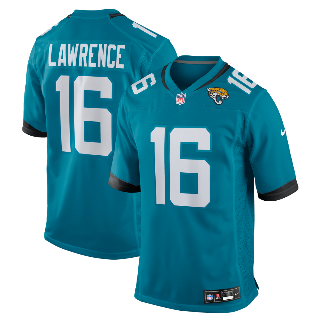 Jacksonville Jaguars Trevor Lawrence Nike Teal Game Jersey product image 1, provided for visual reference and product detail