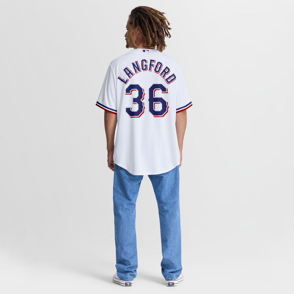 Texas Rangers Wyatt Langford Nike White Home Replica Jersey product image 5, provided for visual reference and product