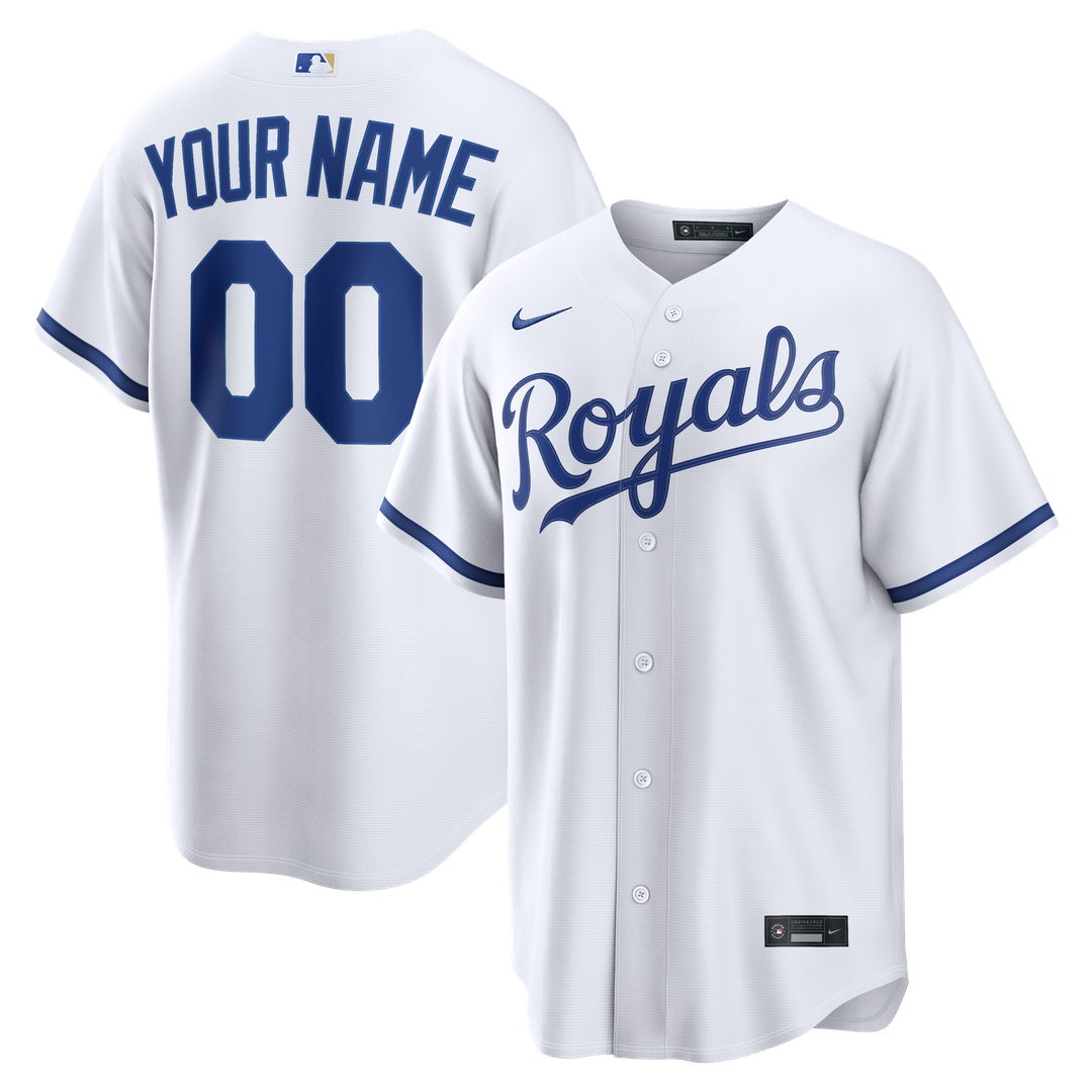Kansas City Royals Nike White Home Replica Custom Jersey product image 1, provided for visual reference and product detail