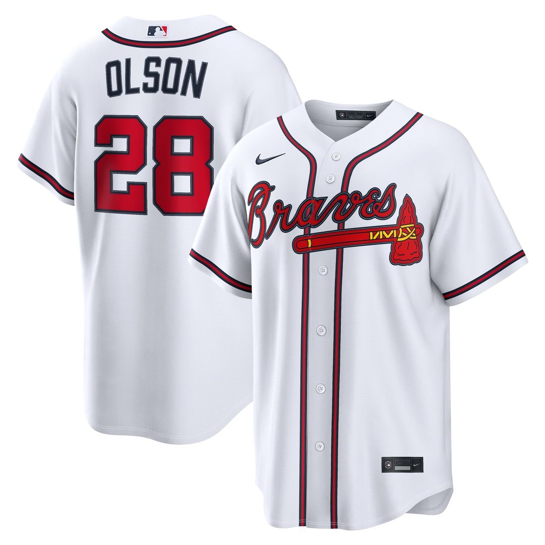 Atlanta Braves Matt Olson Nike White Home Replica Jersey product image 1, provided for visual reference and product detail