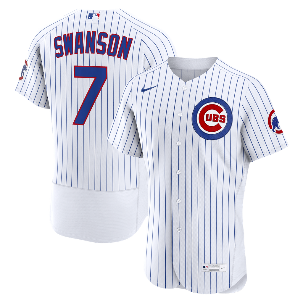 Chicago Cubs Dansby Swanson Nike White Home Authentic Jersey product image 1, provided for visual reference and product