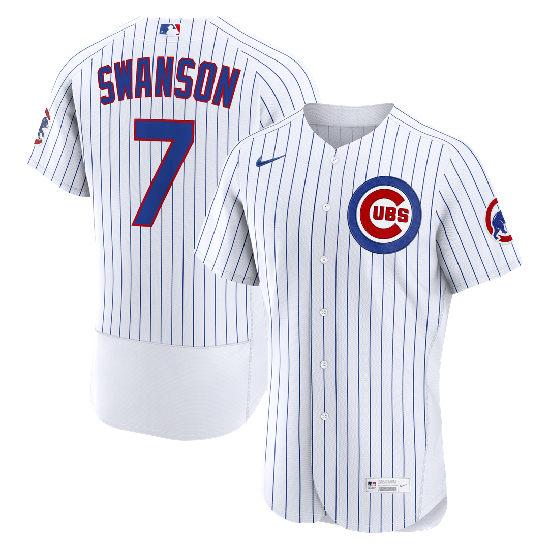 Chicago Cubs Dansby Swanson Nike White Home Authentic Jersey product image 1, provided for visual reference and product